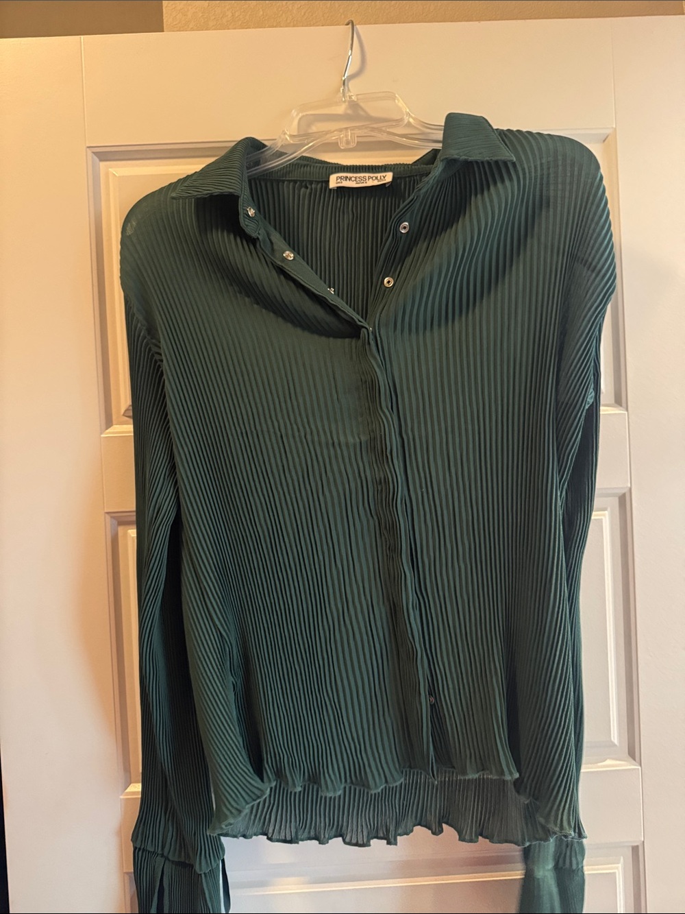 Princess Polly Deep Green Pleated Button-Down Shirt